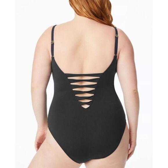 New! BLEU ROD BEATTIE Paradise Found Plus Size One-Piece Swimsuit Black Size 16W - Picture 3 of 3